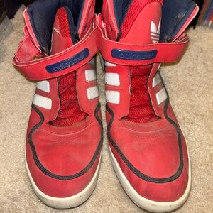 Adidas Men’s Red and White Adidas Originals AR 2.0 High Top Sneakers